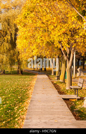 The boardwalk along the waterfront in Goderich Ontario, Canada. Stock Photo