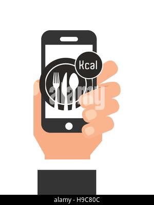 Diet food application on smartphone . Calorie counter app. Vector illustration Stock Vector