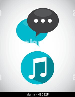 musical note in blue circle and communication bubbles over white background. vector illustration Stock Vector