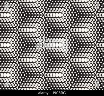 Vector Seamless Black And White Halftone Geometric Cubes Pattern Stock Vector