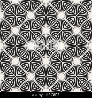 Vector Seamless Black and White Rounded Sunburst Shape Lace Pattern Stock Vector