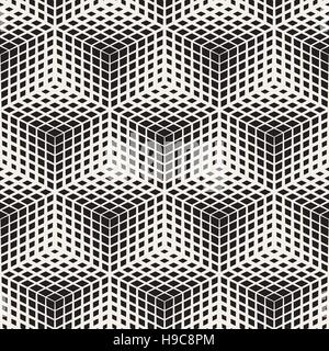 Vector Seamless Black And White Halftone Geometric Cubes Pattern Stock Vector