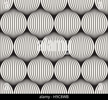 Vector Seamless Black And White Stripes in Circles Pattern Stock Vector