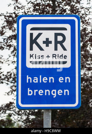 Kiss and Ride sign, indicating a short term parking arrangement to allow people to drop off their partners, Maastricht , Holland Stock Photo