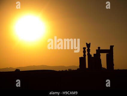 Sunset over the site of persepolis, Fars province, Marvdasht, Iran Stock Photo