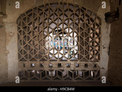 Pattern window at jameh mosque, Isfahan province, Ardestan, Iran Stock Photo