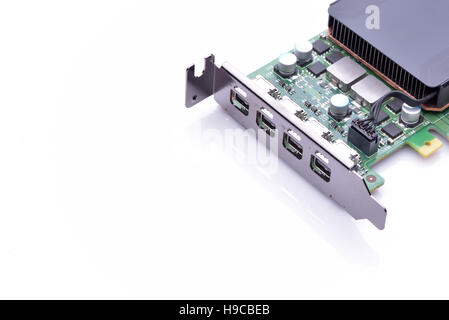 Professional video card from a powerful workstation with more mini display ports isolated on white Stock Photo