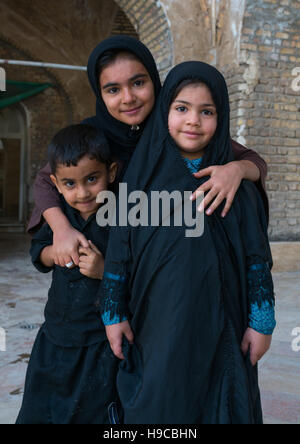 Portrait of children in shrine of sultan ali, Kashan county, Mashhad-e ardahal, Iran Stock Photo