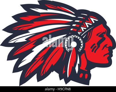 American native chief head mascot. Vector logo or icon Stock Vector