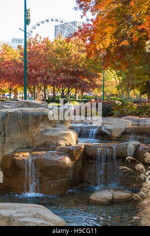 Beautiful colors of Autumn at Centennial Olympic Park in downtown Atlanta, Georgia, USA. Stock Photo