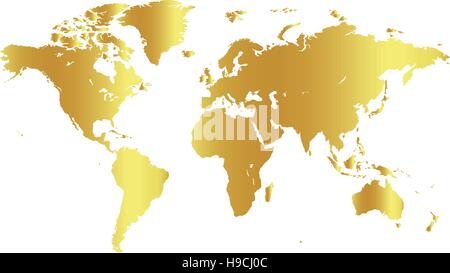 Golden color world map on white background. Globe design backdrop. Cartography element wallpaper. Geographic locations image. Continents vector illustration. Stock Vector
