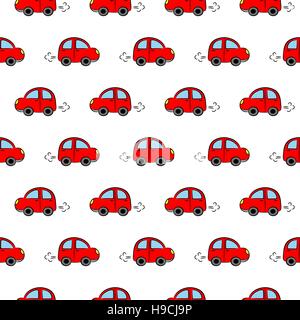 Seamless vector pattern with cute little red cars Stock Vector