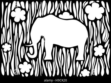 Graphic silhouette of an elephant on an abstract background Stock Vector