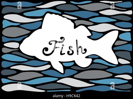 Vector silhouette of a fish on an abstract sea background Stock Vector