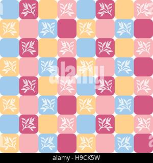Seamless vector background with tiles and elegant floral elements. Stock Vector