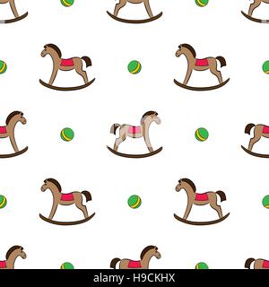 Simple seamless vector pattern with rocking-horses and balls on white background. Stock Vector