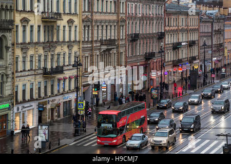 Aerial view of the Nevsky Prospect is the central city street in Saint Petersburg, Russia Stock Photo