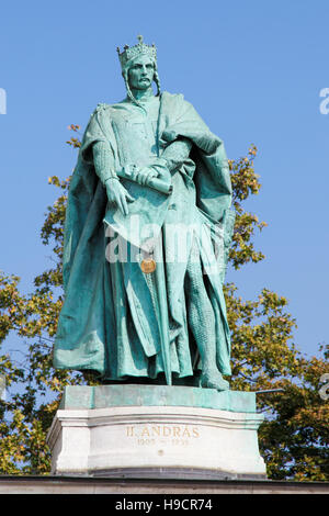 Statue of King Andrew II (1177 - 1235), also known as Andrew of Jerusalem, who was King of Hungary and Croatia between 1205 and 1235, in Heroes Square Stock Photo