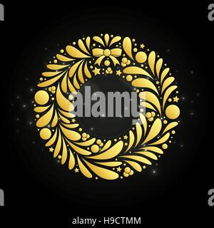 Abstract golden christmas garland. Merry Christmas greeting card design template Stock Vector