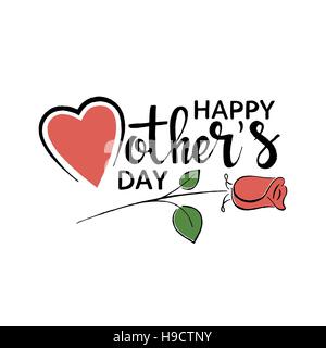 Happy Mother's Day handwritten lettering. Modern vector hand drawn calligraphy with abstract rose isolated on white background for your greeting card Stock Vector