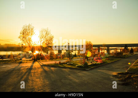 Sunset in autumn park. Autumn landscape russia Stock Photo