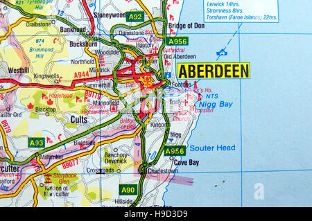 Road Map of Aberdeen, Scotland Stock Photo