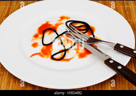 Dirty Dishes. Remains Smeared Sauce and Spaghetti Studio Photo Stock Photo