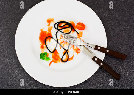 Dirty Dishes. Remains Smeared Sauce and Spaghetti Studio Photo Stock Photo