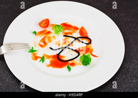 Dirty Dishes. Remains Smeared Sauce and Spaghetti Studio Photo Stock Photo