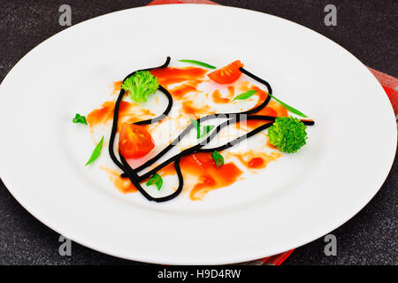 Dirty Dishes. Remains Smeared Sauce and Spaghetti Studio Photo Stock Photo