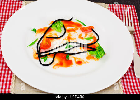 Dirty Dishes. Remains Smeared Sauce and Spaghetti Studio Photo Stock Photo