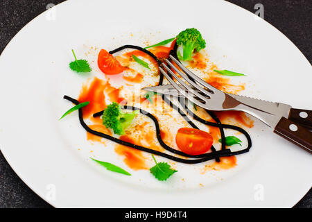 Dirty Dishes. Remains Smeared Sauce and Spaghetti Studio Photo Stock Photo