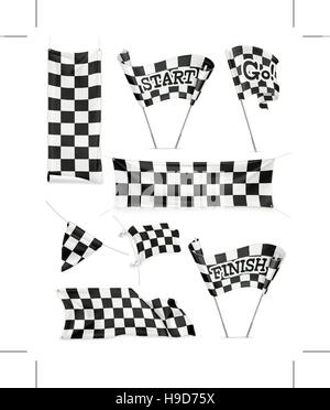 Checkered banners and flags, vector icon set Stock Vector