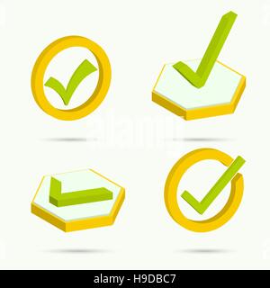 Isometric icons. Collection of four icons confirmation. Vector illustration Stock Vector