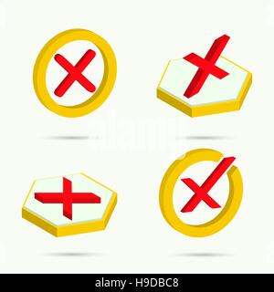 Isometric icons. Collection of four icons cancel. Vector illustration Stock Vector