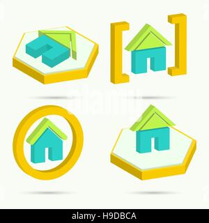 Isometric icons. Collection of four icons home. Vector illustration Stock Vector
