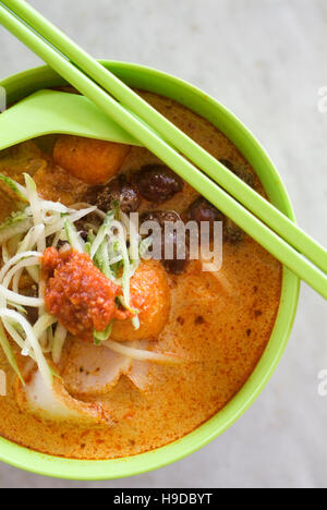 Malacca Nonya laksa, otherwise known as curry laksa, in Malacca (Melaka), Malaysia. Stock Photo