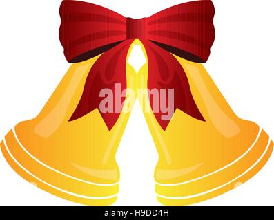 Isolated pair of christmas bells with a ribbon, Vector illustration Stock Vector