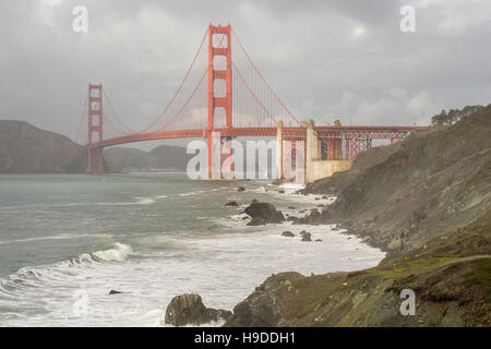 Stormy Skies on the Golden Gate Bridge viewed from the Presidio. Stock Photo