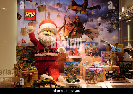 Lego display at Xmas in store window Santa Claus, Father Christmas