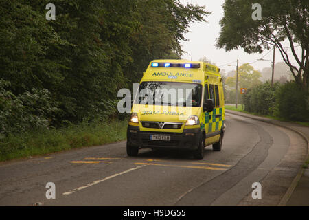 Blue lights ambulance emergency trauma stretcher rescue call 999 911  stroke heart attack urgent care speeding vehicle traffic accidentaid  Stock Photo - Alamy