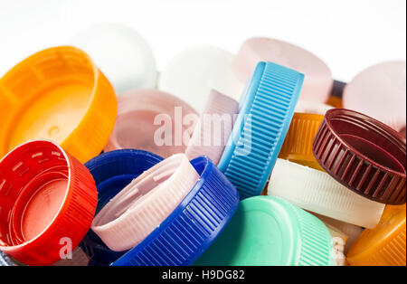 Multi colored Plastic caps ready for recycling Stock Photo