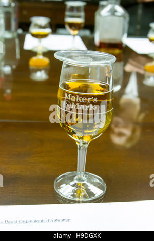 Loretto, KY, USA - October 21, 2016 :  Glasses of Maker's Mark in sensory and testing lab of distillery. Stock Photo