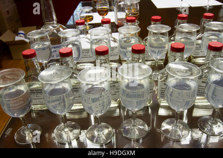 Loretto, KY, USA - October 21, 2016 :  Glasses of Maker's Mark in sensory and testing lab of distillery. Stock Photo