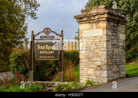 Lawrenceburg, KY, USA - October 19, 2016 : Entrance sign to Four Roses Distillery on Kentucky Bourbon Trail. Stock Photo