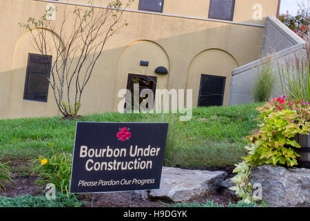 Lawrenceburg, KY, USA - October 19, 2016 :  Bourbon under construction sign outside Four Roses Distillery in Kentucky. Stock Photo