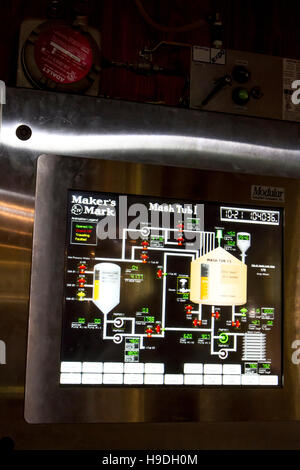 Loretto, KY, USA - October 21, 2016 :  Electronic control panel inside fermentation process in distillery at Maker's Mark. Stock Photo