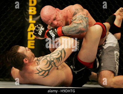 Tim Sylvia, left, fights Jeff Monson during the Ultimate Fighting Championship UFC 65 at the Arco Arena in Sacramento, CA, on November 18, 2006. Photo credit: Francis Specker Stock Photo