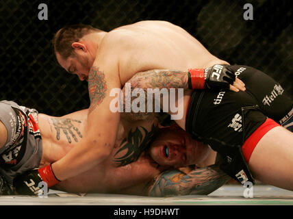 Tim Sylvia, left, fights Jeff Monson during the Ultimate Fighting Championship UFC 65 at the Arco Arena in Sacramento, CA, on November 18, 2006. Photo credit: Francis Specker Stock Photo