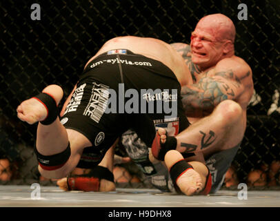 Tim Sylvia, left, fights Jeff Monson during the Ultimate Fighting Championship UFC 65 at the Arco Arena in Sacramento, CA, on November 18, 2006. Photo credit: Francis Specker Stock Photo